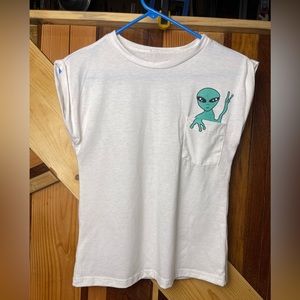 Unknown Brand Alien Pocket T-shirt - Size XS - White with Alien Graphic